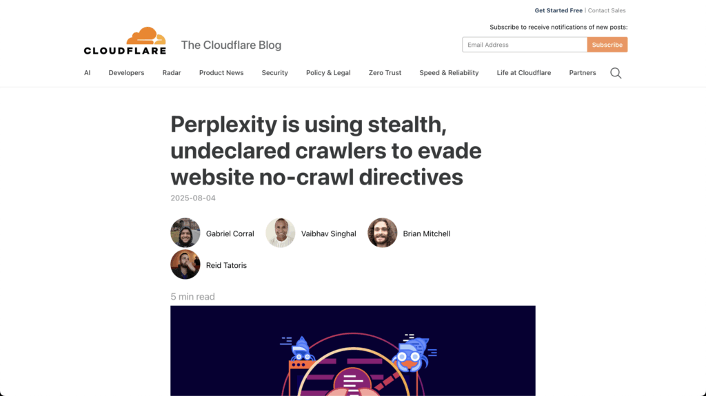 CloudflareがPerplexityの「ステルスクローラー」を告発、robots.txt無視でアクセス回避か