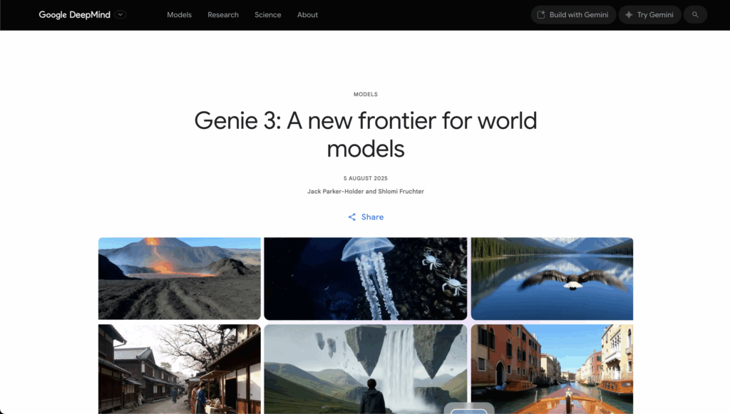 Google DeepMindの「Genie 3」、プロンプトからリアルタイム生成されるインタラクティブな3D世界へ一歩前進