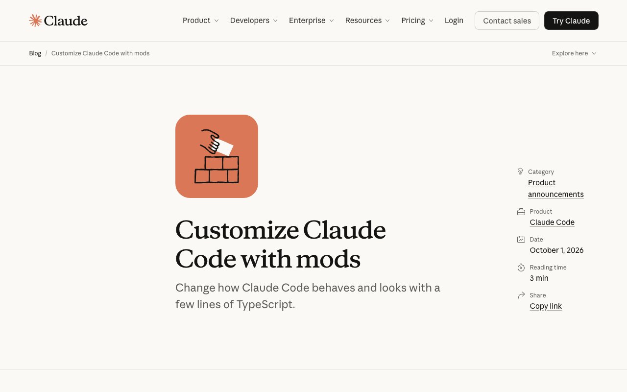 Claude Codeに「mods」登場　TypeScriptで動作や画面を自由に拡張