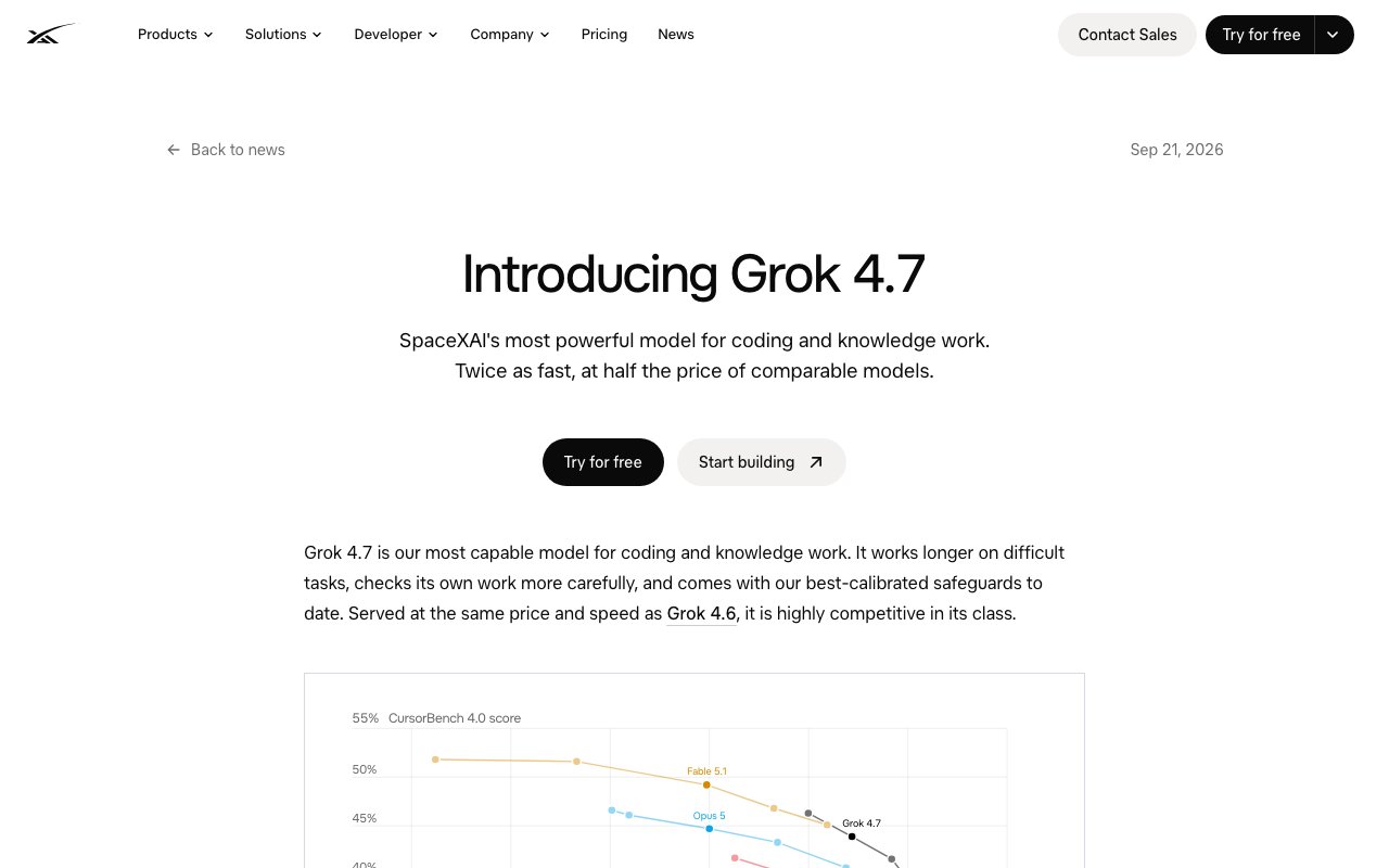 xAI、Grok 4.7を公開　コーディングと長時間の知的作業を強化