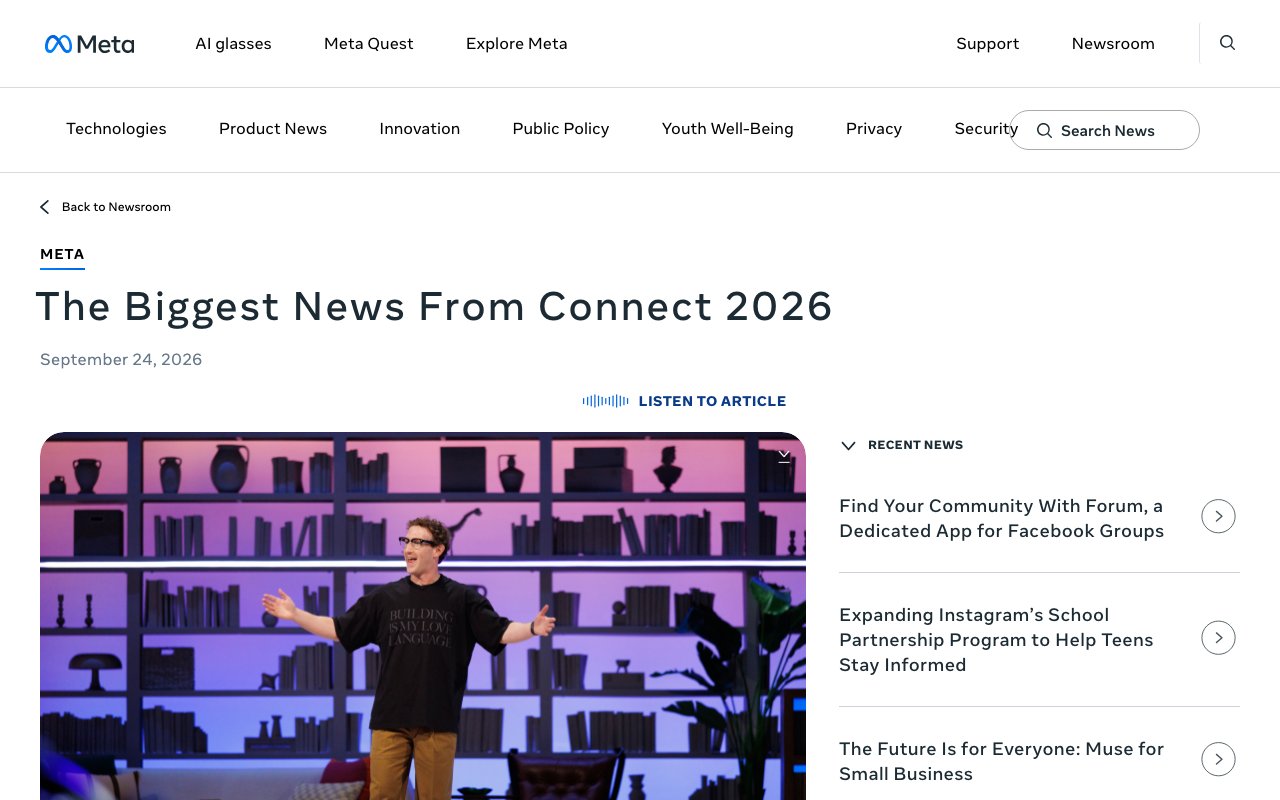 Meta Connect 2026まとめ　Muse専用端末「Muse Charm」とオーディオグラス「Ray-Ban Meta Audio」を発表