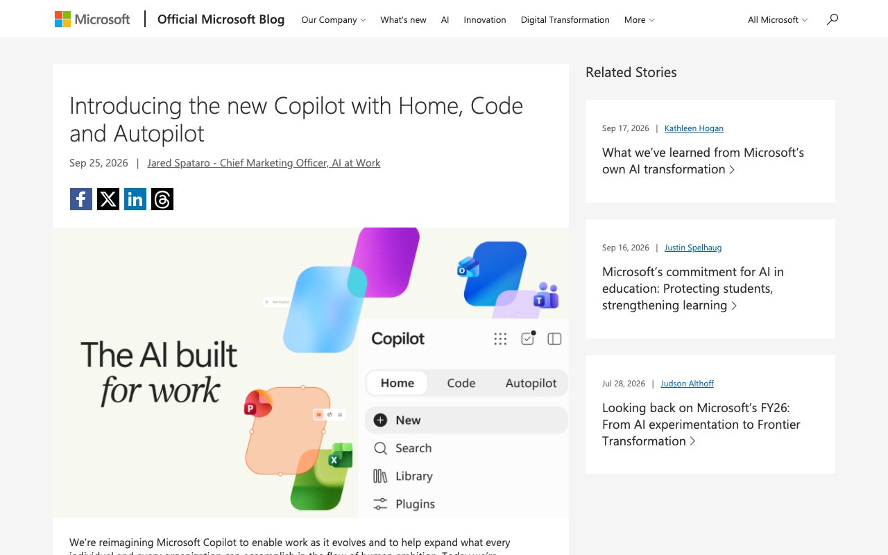 Microsoft、新しいCopilotを発表　「Home」「Code」「Autopilot」で仕事を任せるAIへ