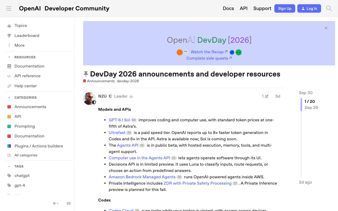 OpenAI DevDay 2026開催　GPT-6.1 SolはAstraの5分の1の料金に