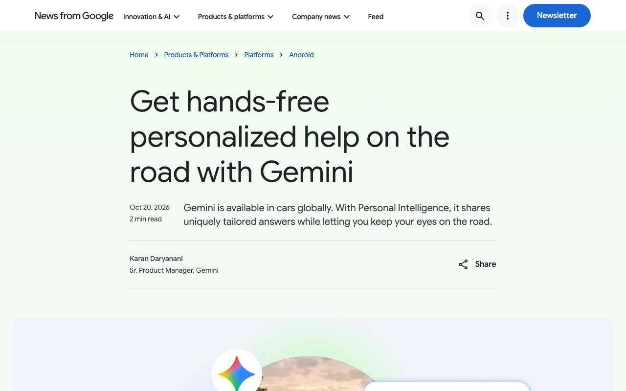 Gemini in Android Auto ottiene Personal Intelligence e risponde partendo da Gmail e dal calendario: chiedi a voce il gate d'imbarco o il prossimo appuntamento mentre guidi