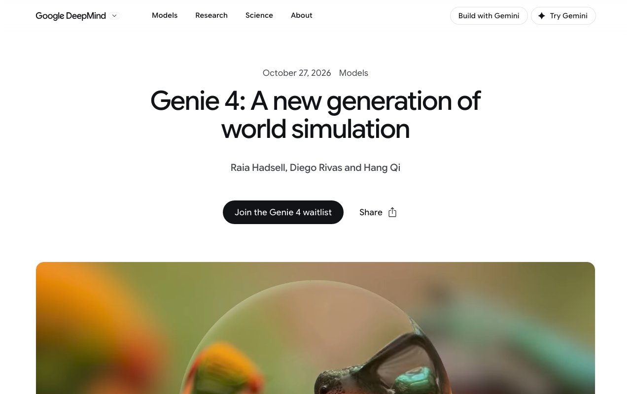 Google DeepMind, 말로 조작하는 세계를 만드는 'Genie 4' 발표… 소리와 대화도 즉석에서 생성, 우선 일부 테스터에게 제공