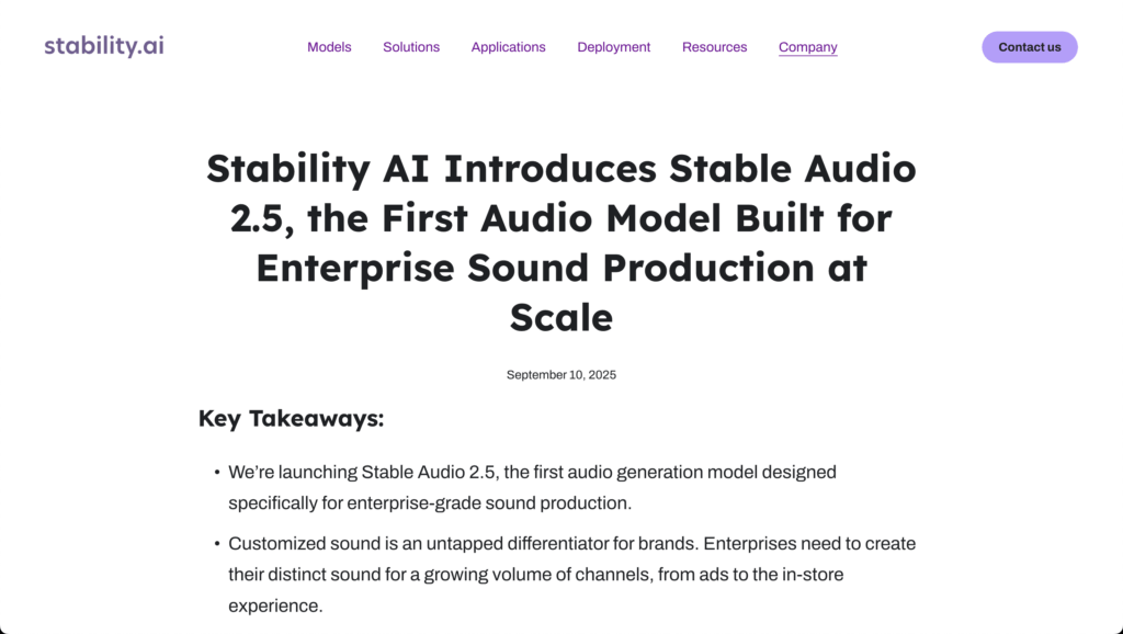 Stability AI、エンタープライズ向け音声生成AI「Stable Audio 2.5」をリリース